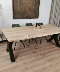 Alternative view of Eikenhout boomstam tafel met X-Poten