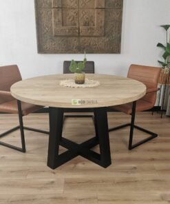 Eiken ronde tafel Dubbele-U Onderstel