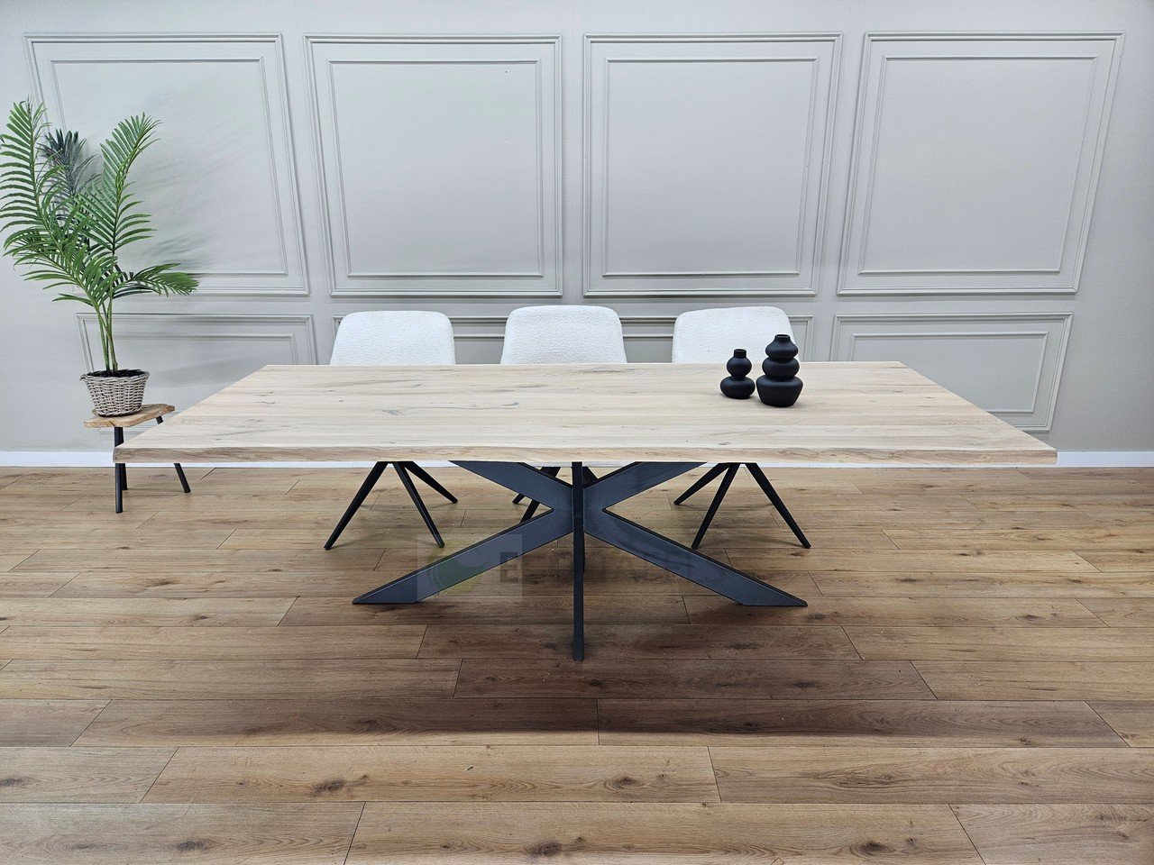 Eikenhout boomstam tafel met Smalle-Matrix Onderstel