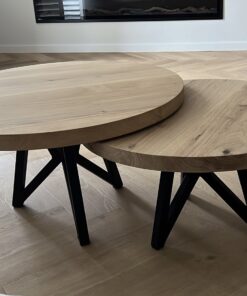 Eiken ronde salontafel set Vlinder onderstel