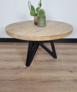 Eiken ronde salontafel Vlinder onderstel