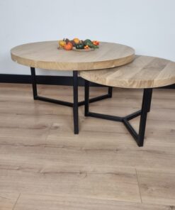 Eiken ronde salontafel set tripod onderstel