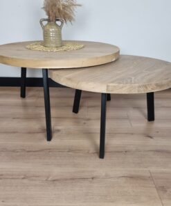 Eiken ronde salontafel set 3poot onderstel