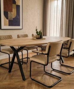 Eikenhout Deens ovale tafel Scissor poten