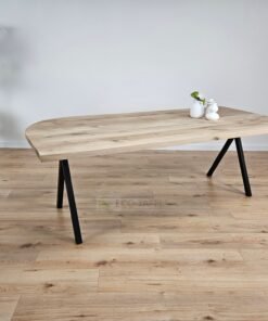 Eiken recht/rond tafel met Scissor poteni