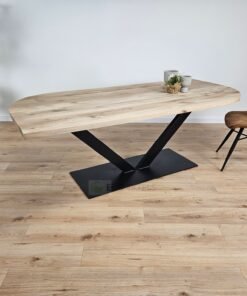 Eiken recht/rond tafel met V-Poot