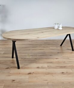 Eiken plat ovale tafel met Scissor poten