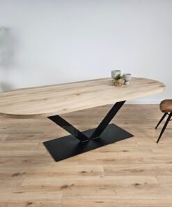 Eiken plat ovale tafel met V-Poot