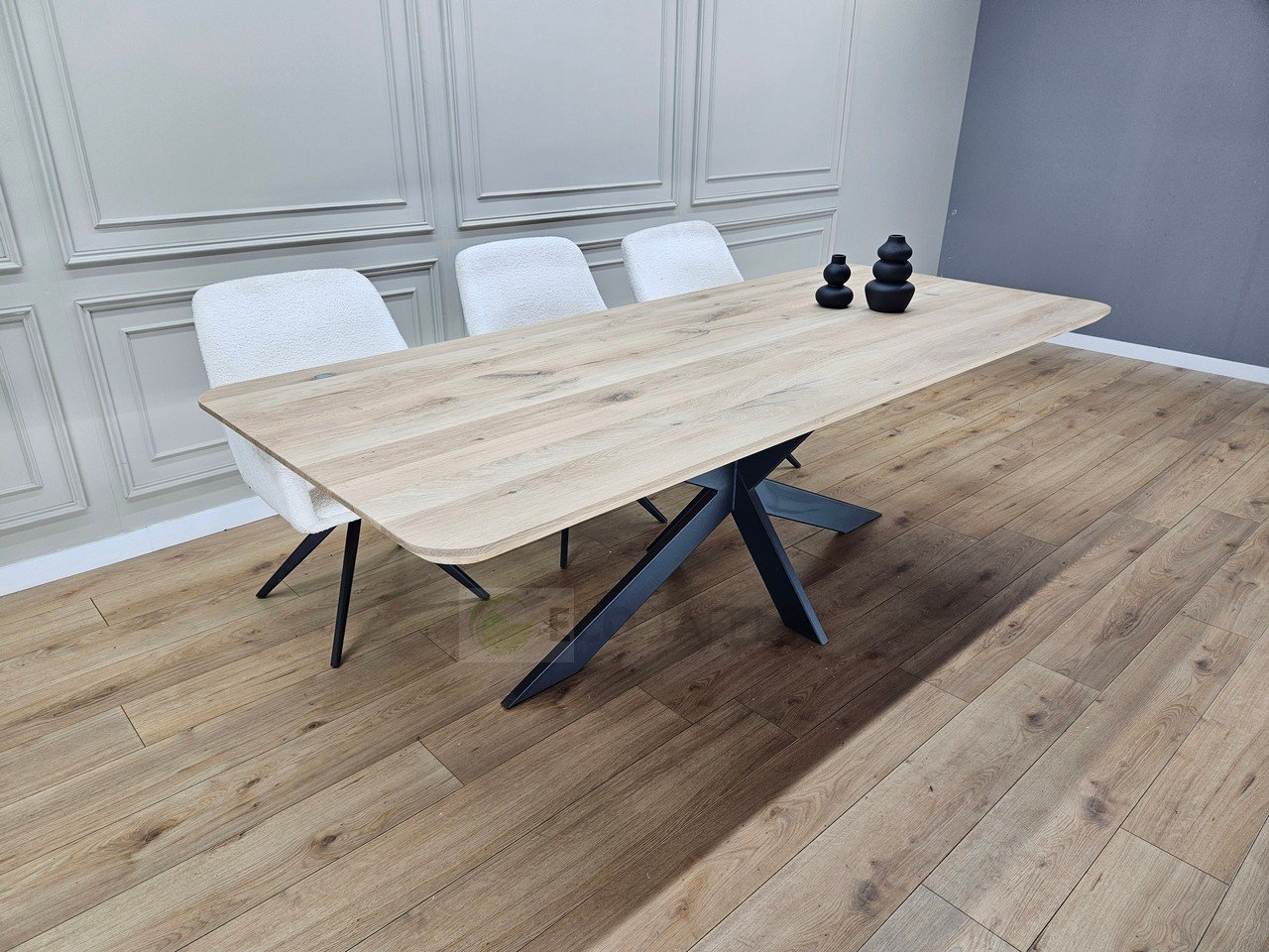 Eiken tafel met afgeronde hoeken met smalle matrixpoot - Afbeelding 2