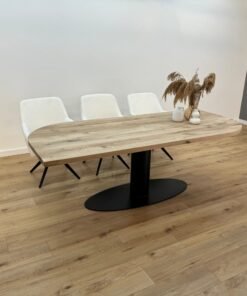 Eiken recht/rond tafel O-Poot ovaal