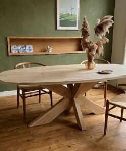 Eikenhout Deens ovale tafel met Eiken onderstel