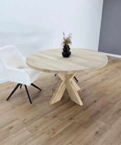 Eiken ronde tafel met eiken Matrixpoot