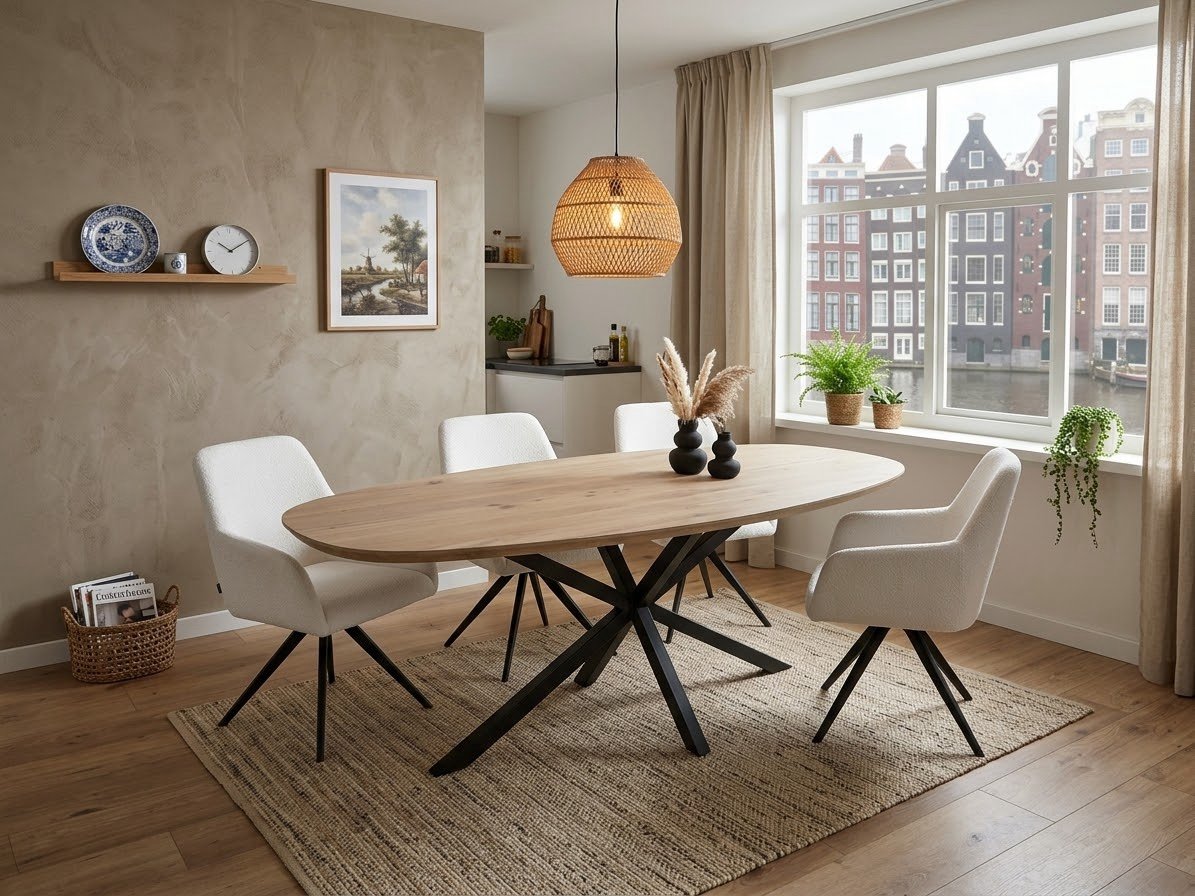 Eikenhout Deens ovale tafel met Matrixpoot k5