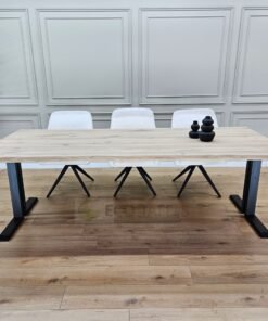 Eikenhout boomstam tafel dubbele L poot