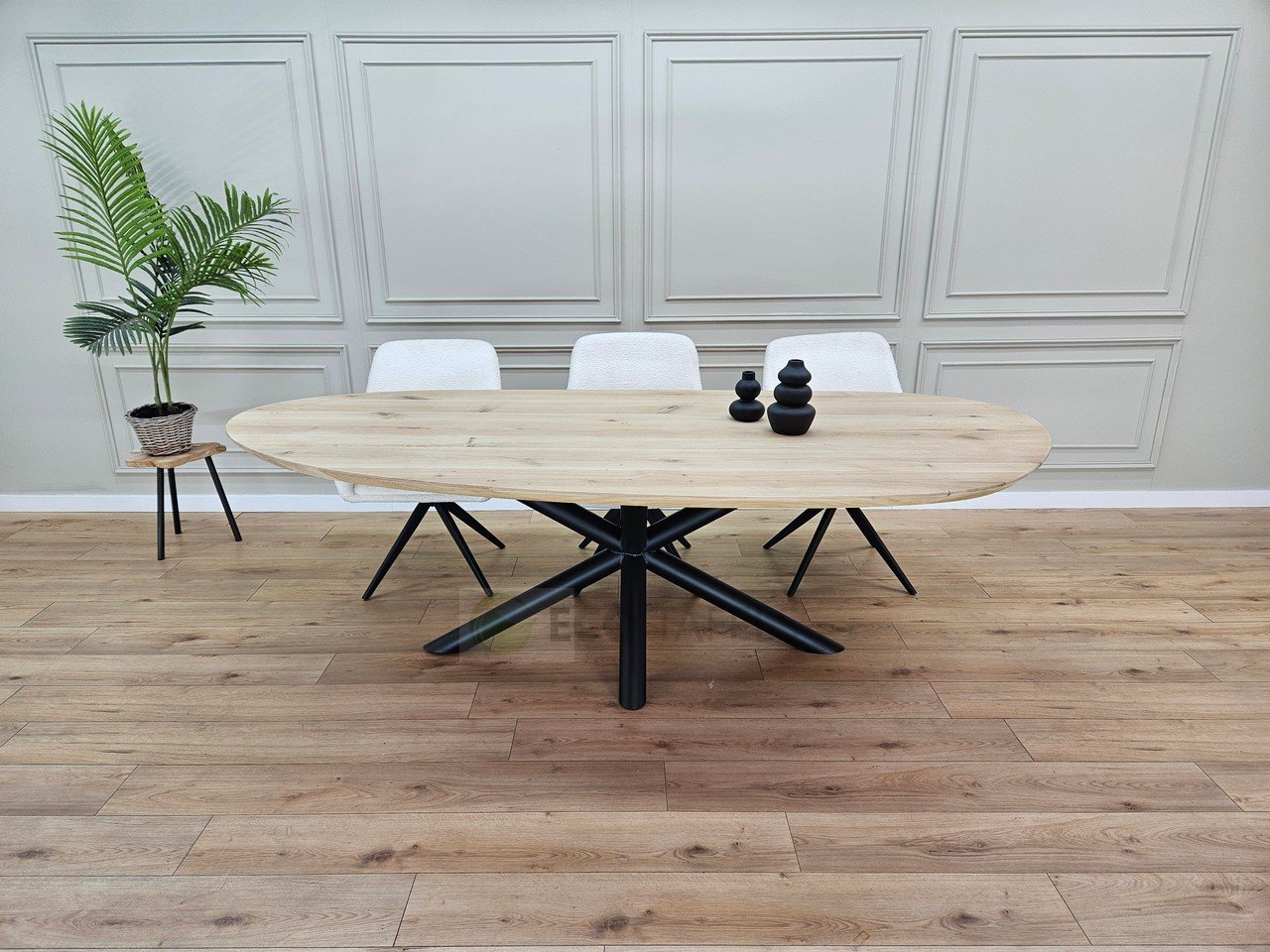 Eikenhout Organische tafel met Matrix ronde buis