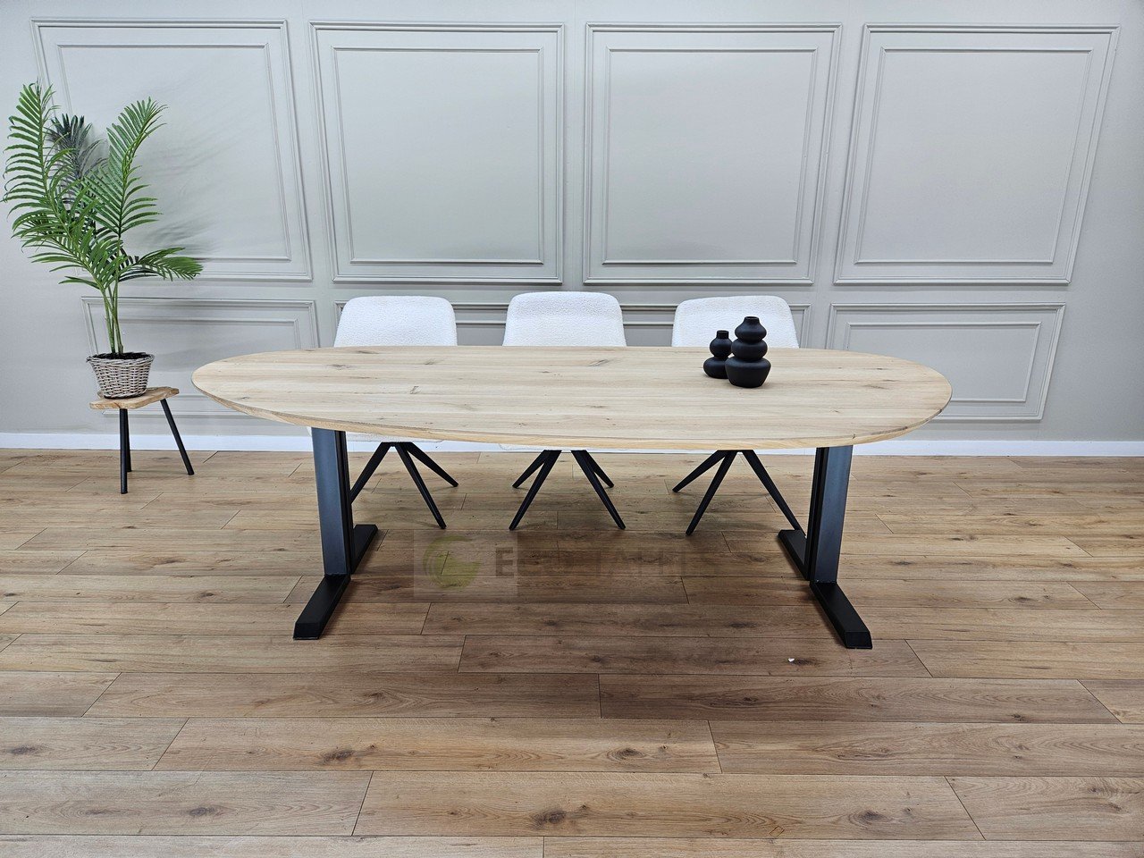 Eikenhout Organisch/e tafel met Dubbele L poten