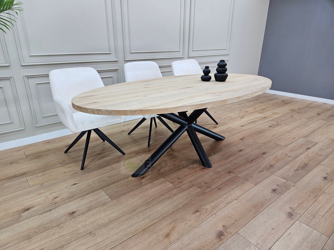 Eikenhout Ovale tafel met Matrixpoot ronde buis - Afbeelding 2