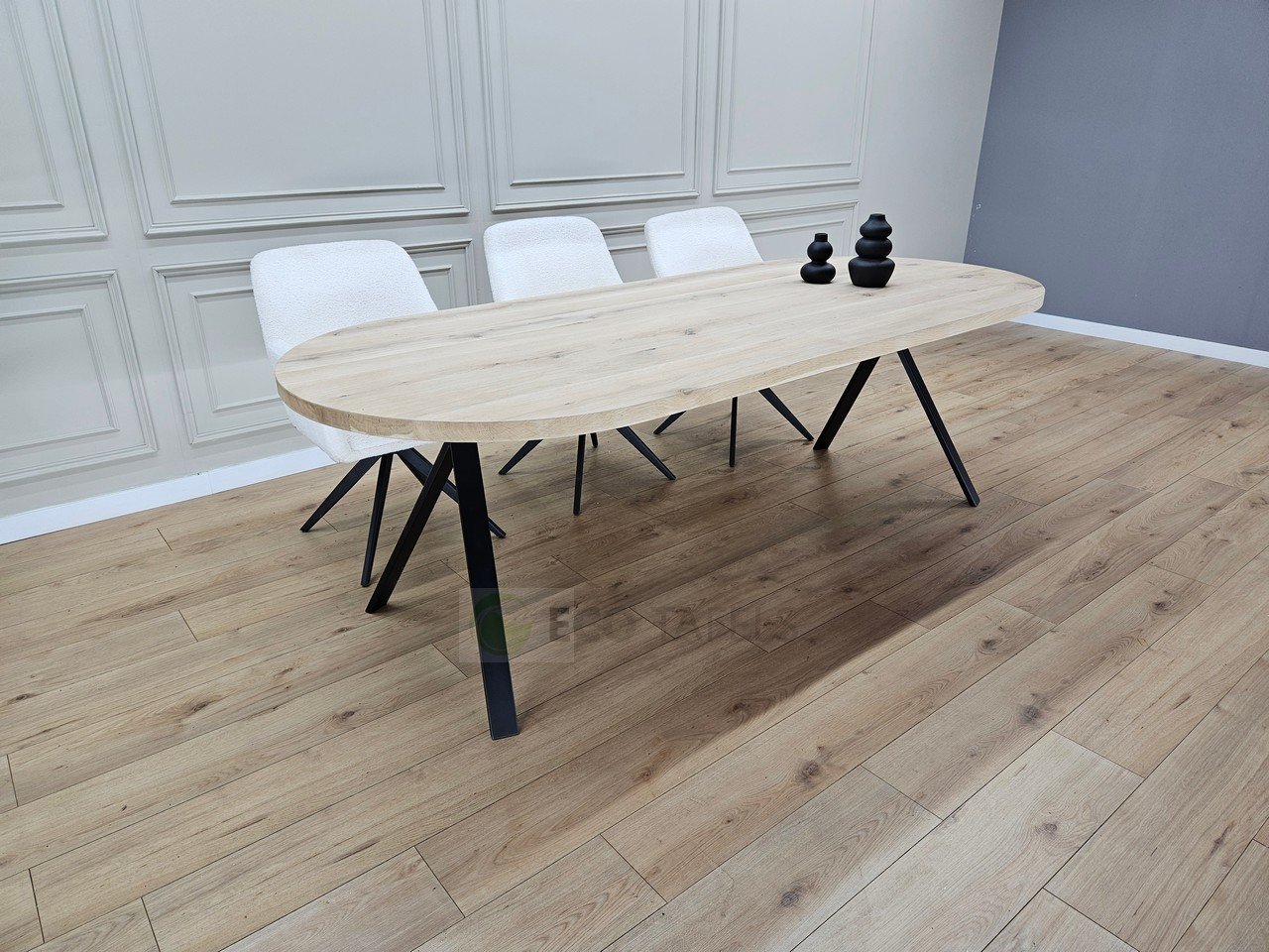 Eiken plat ovale tafel met hoge Kik poten - Afbeelding 2