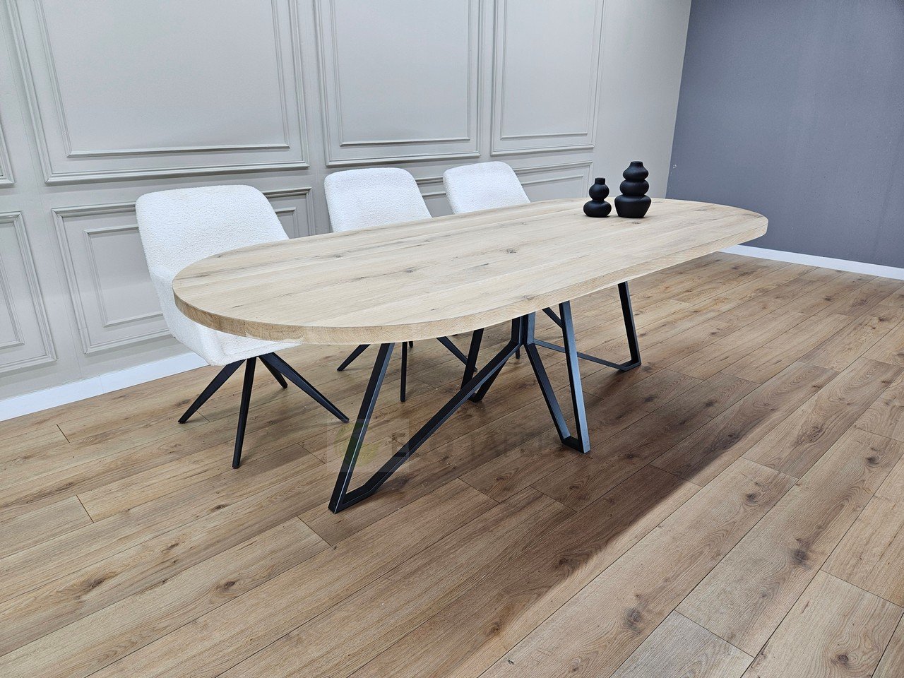 Eiken plat ovale tafel met Libelle onderstel - Afbeelding 2