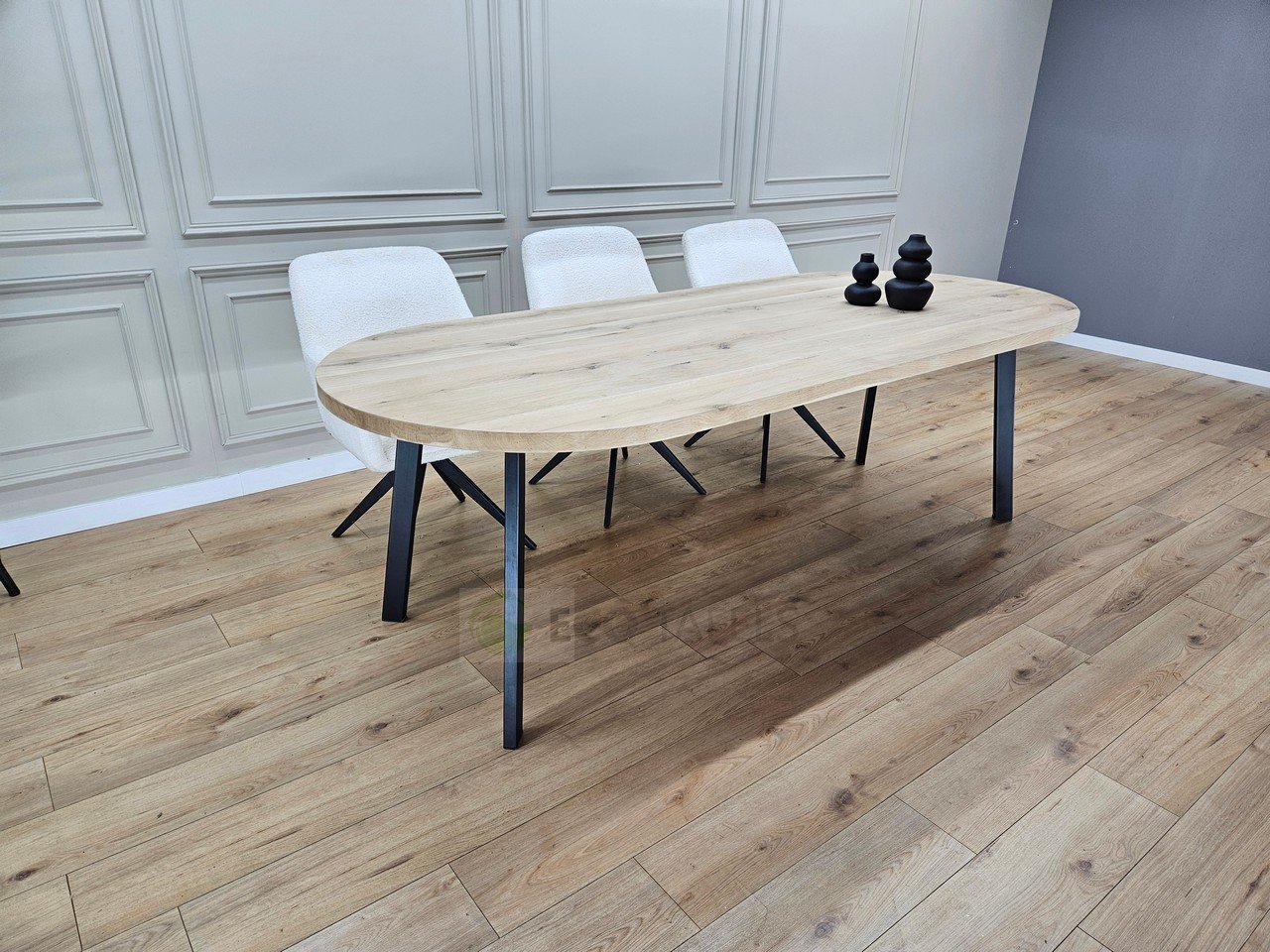 Eiken plat ovale tafel met Schuine poten - Afbeelding 2