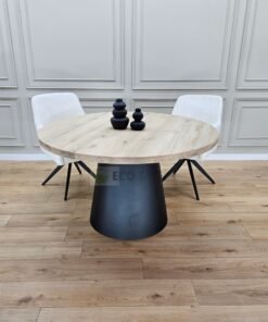 Eiken ronde tafel met Kegel onderstel