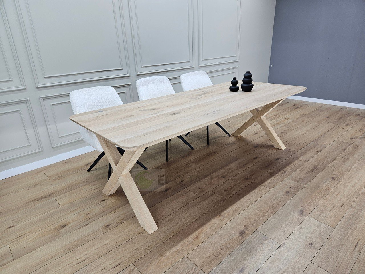 Eiken tafel met afgeronde hoeken met X poten - Afbeelding 2