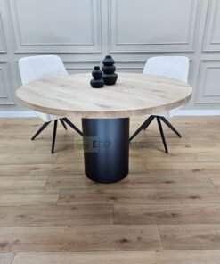 Eiken ronde tafel met Buis onderstel