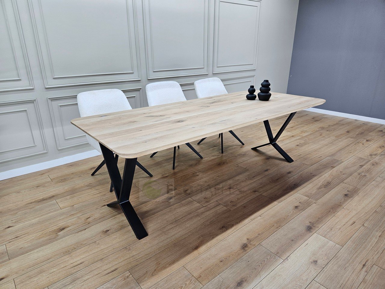 Eiken tafel afgeronde hoeken met Lage X poten - Afbeelding 2